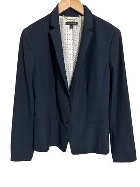 Ann Taylor Deep Navy Sky Notch Collar Two Button Front Lined Blazer SZ 12